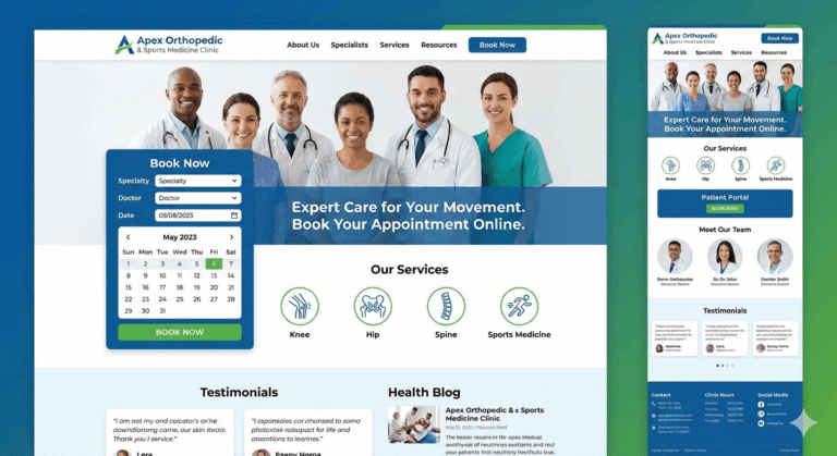2026 medical website design homepage design for Sandton specialist clinic with online booking integration
